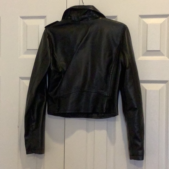 Vegan Leather black jacket withh silver zippers and snaps - Picture 4 of 4